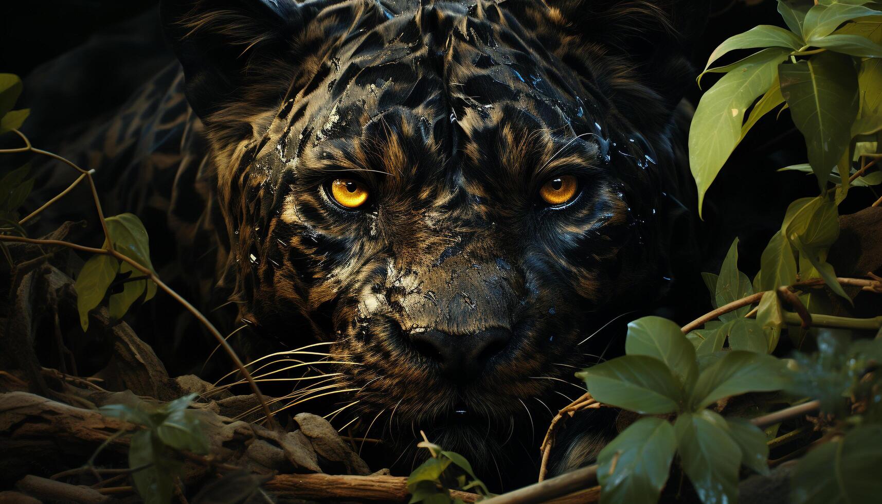 Close up of a cute feline in the wild, looking at camera generated by AI photo