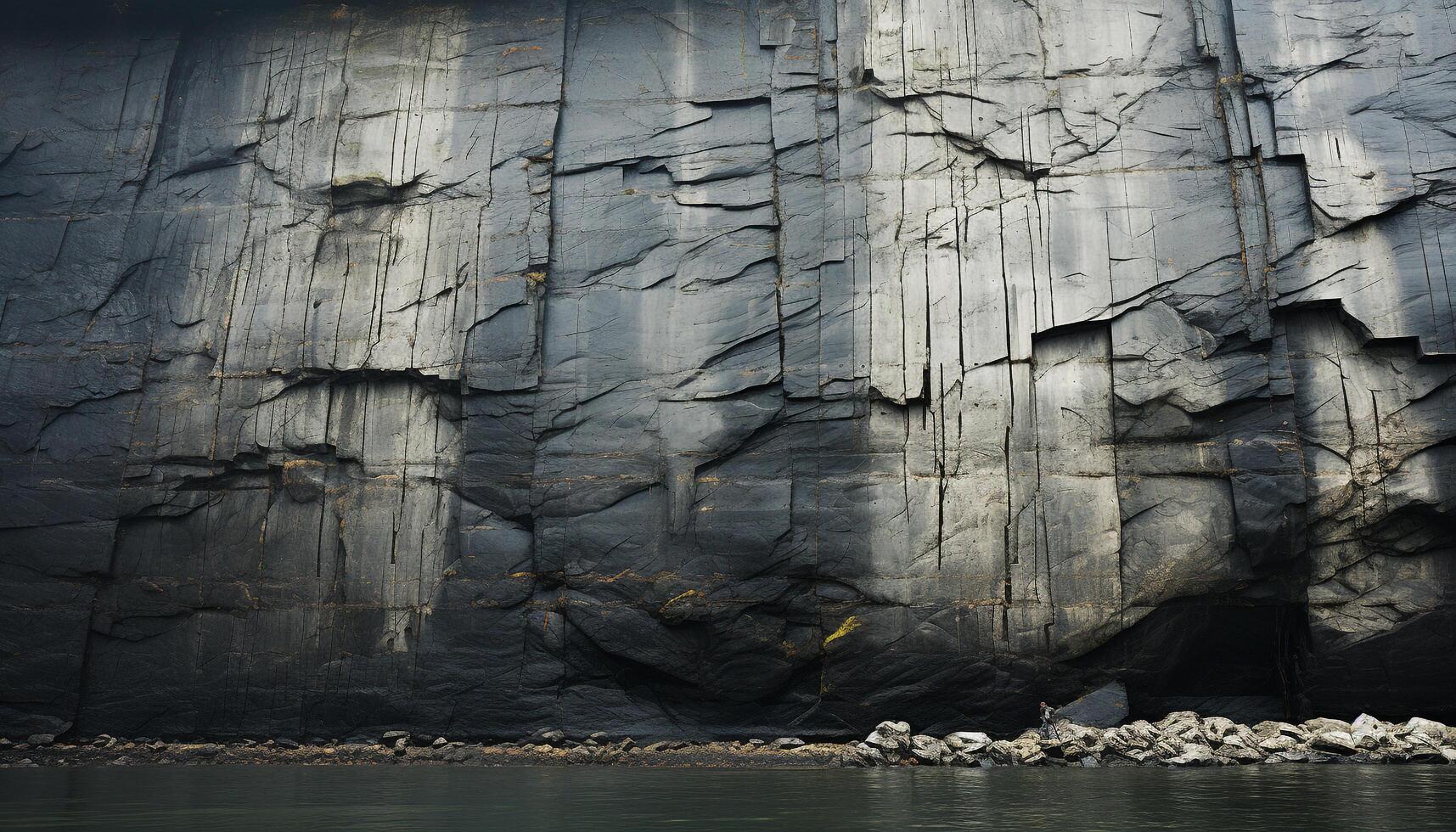 Nature rock object, water outdoors, cliff backgrounds pattern material close up generated by AI photo