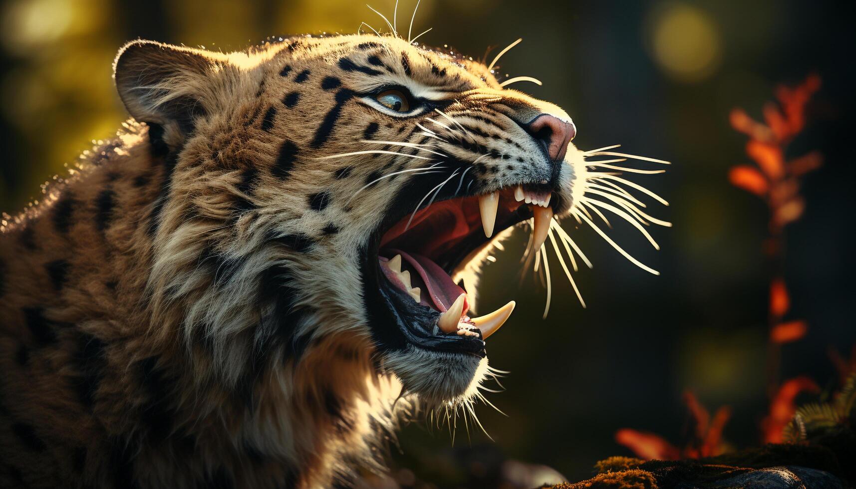 Majestic tiger, fierce and wild, roams freely in nature embrace generated by AI photo