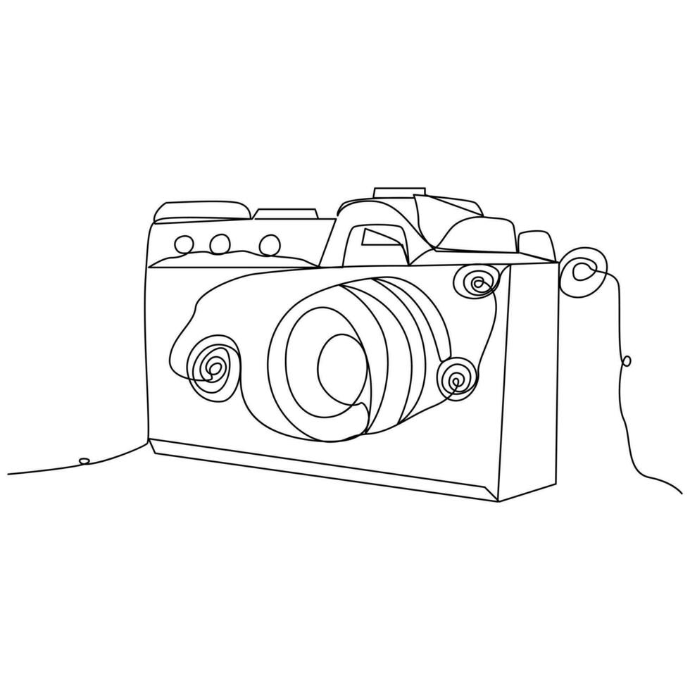 One line continuous camera outline vector art drawing