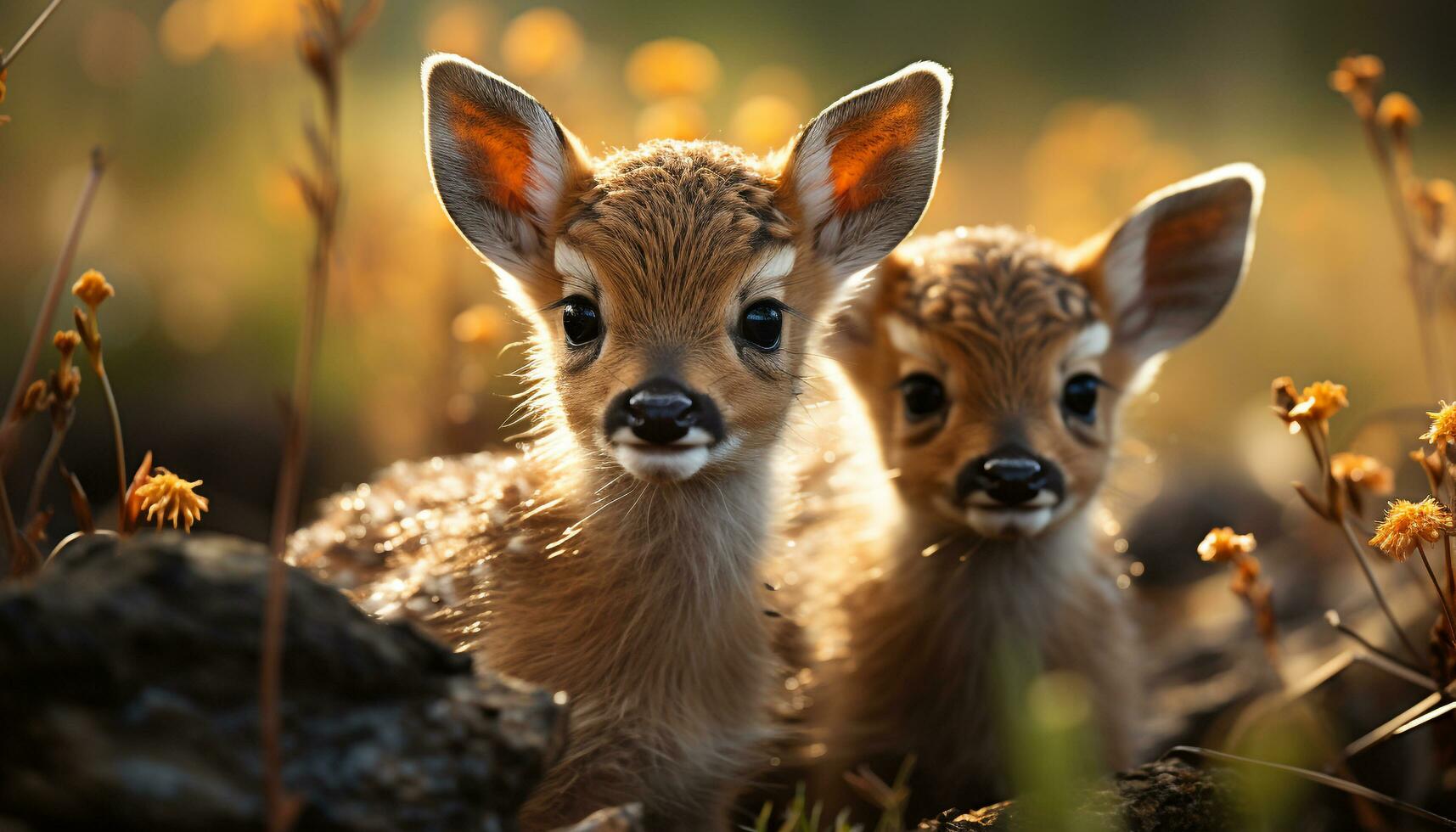 Cute small puppy and kitten playing in the grass outdoors generated by AI photo