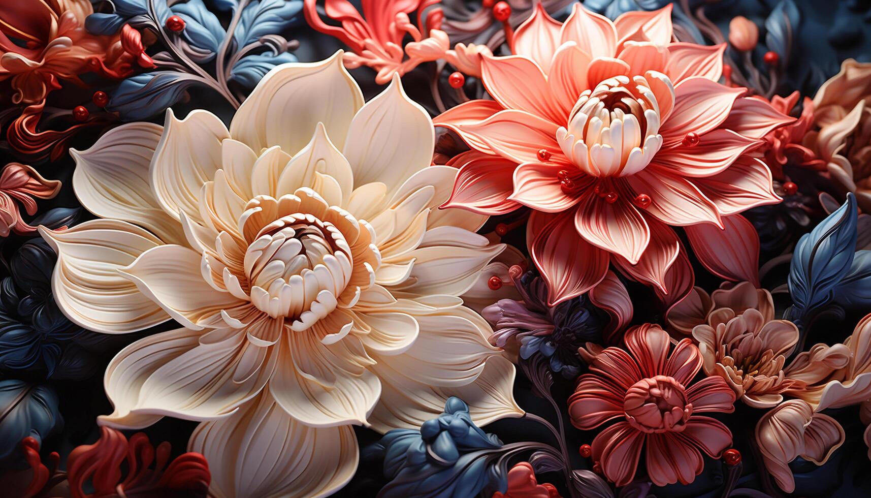 Vibrant colored flowers create an elegant and romantic nature backdrop generated by AI photo