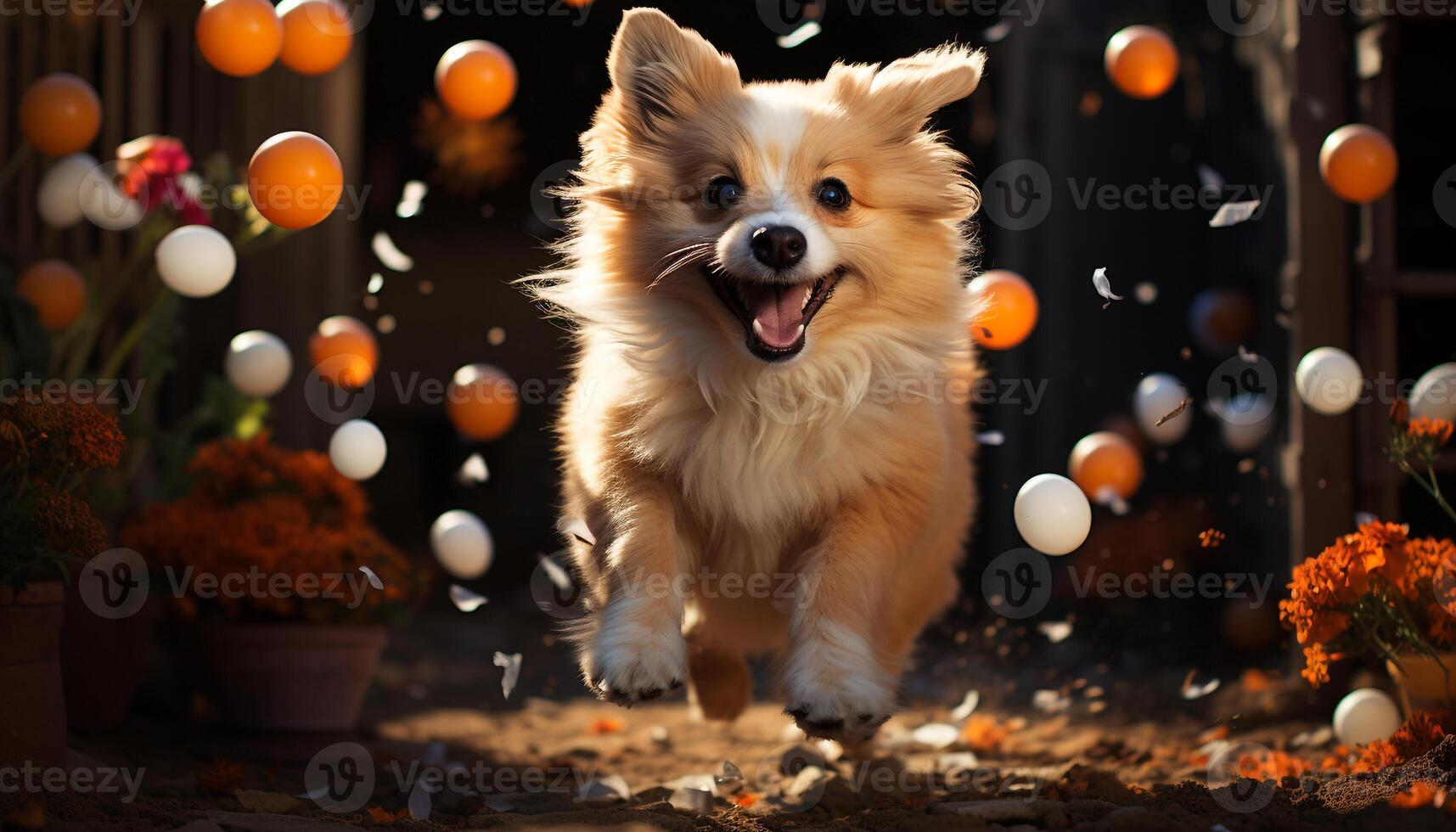 linda perrito jugando con juguete, alegre celebracion de amistad generado por ai foto