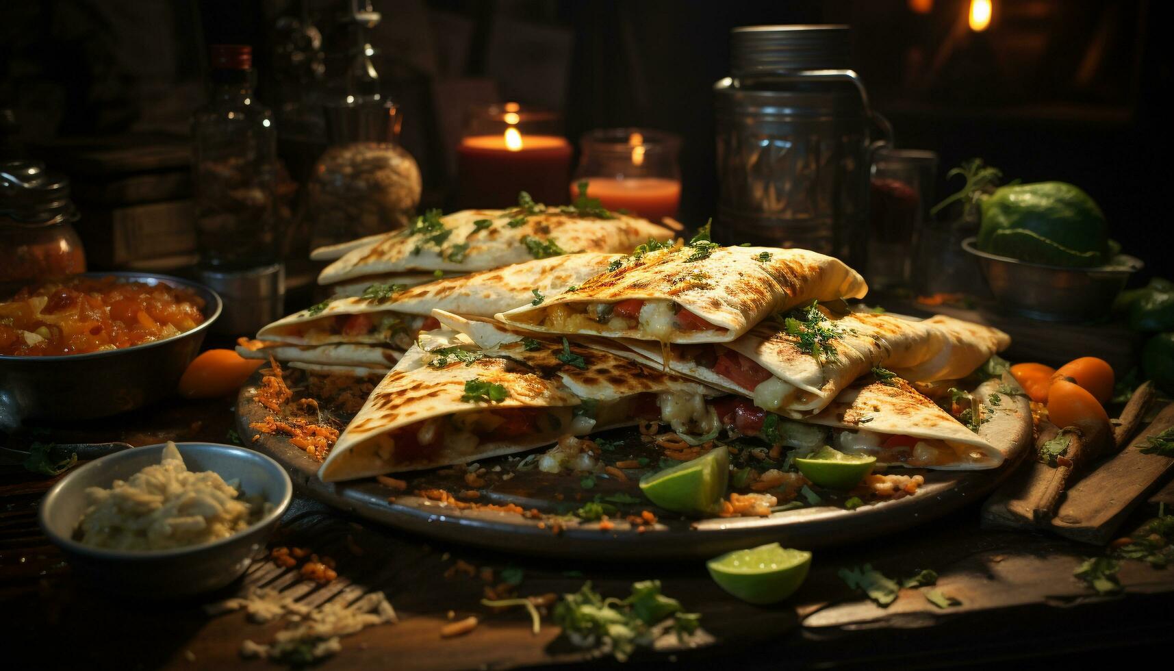 Freshness and spice on a wooden table, Mexican culture gourmet delight generated by AI photo