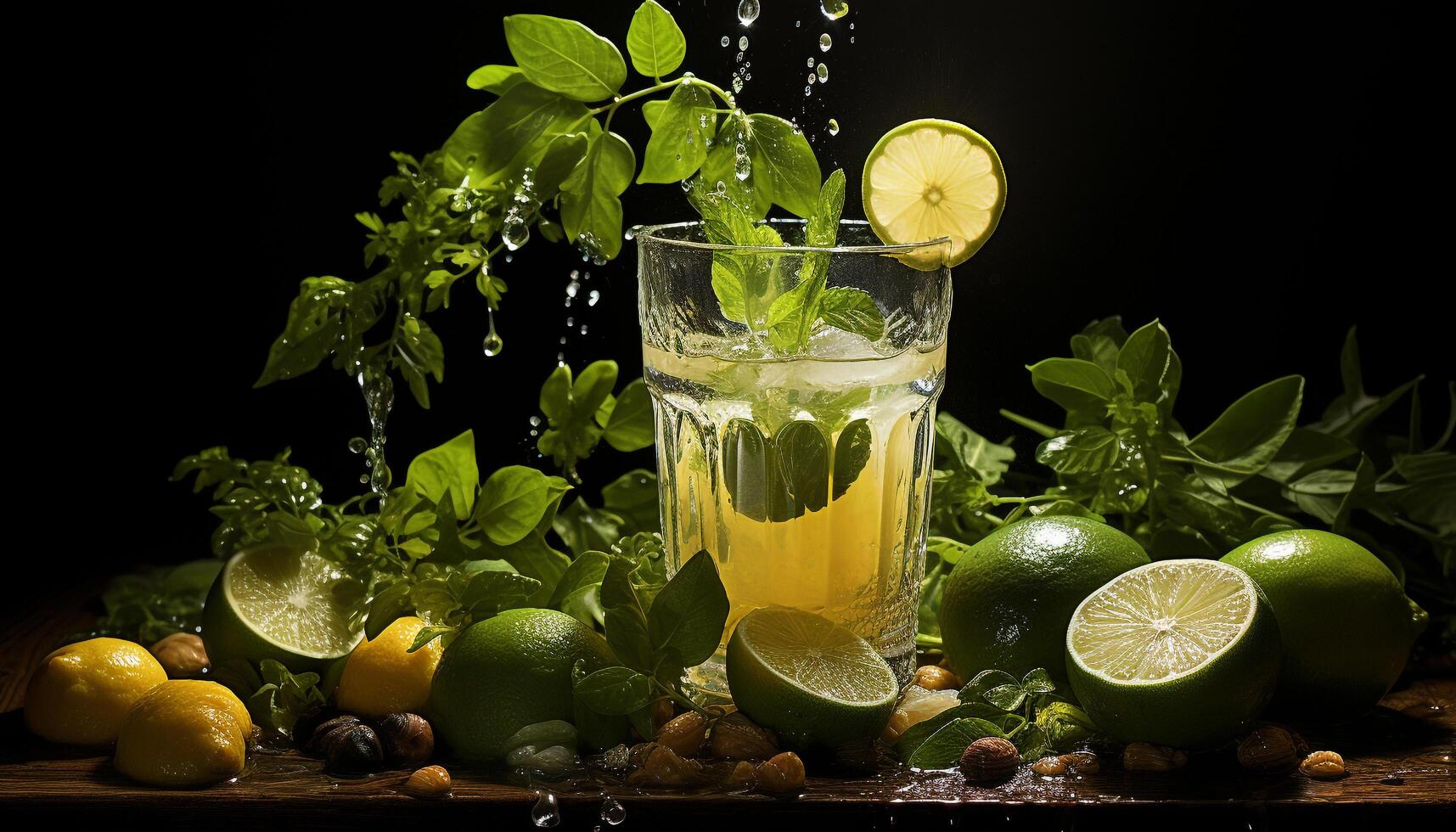 Refreshing citrus cocktail with a slice of lime and mint generated by AI photo