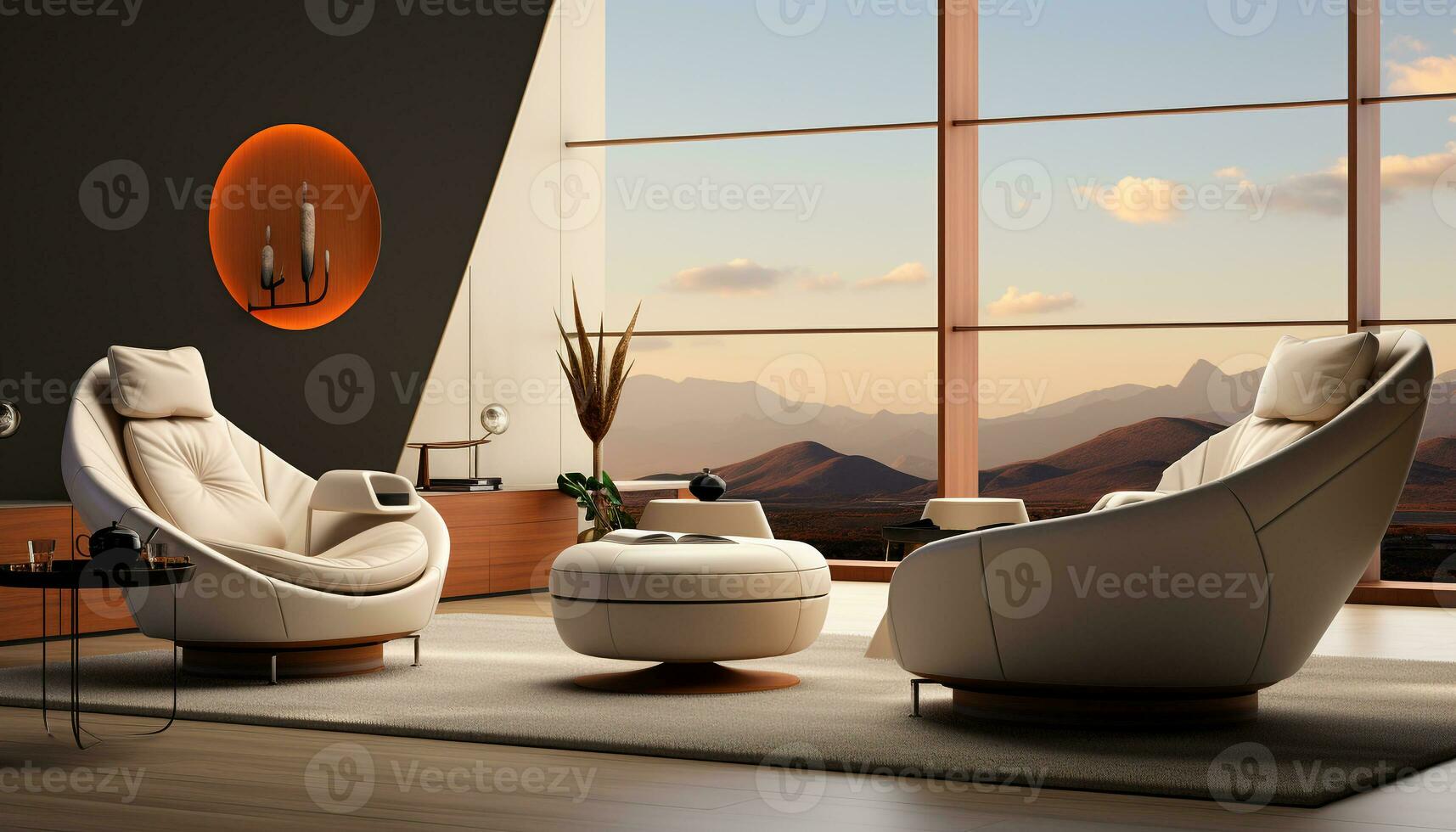 Comfortable armchair and sofa in a modern, luxurious home interior generated by AI photo