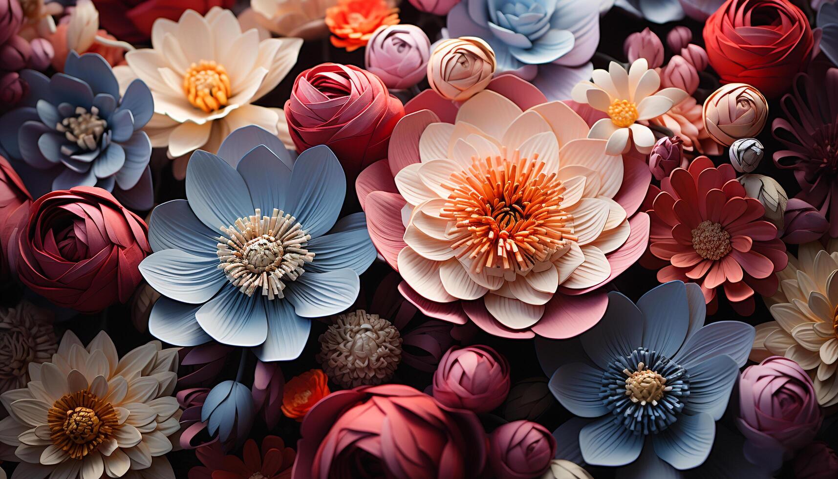 Floral pattern decorates wallpaper, showcasing beauty in nature elegance generated by AI photo
