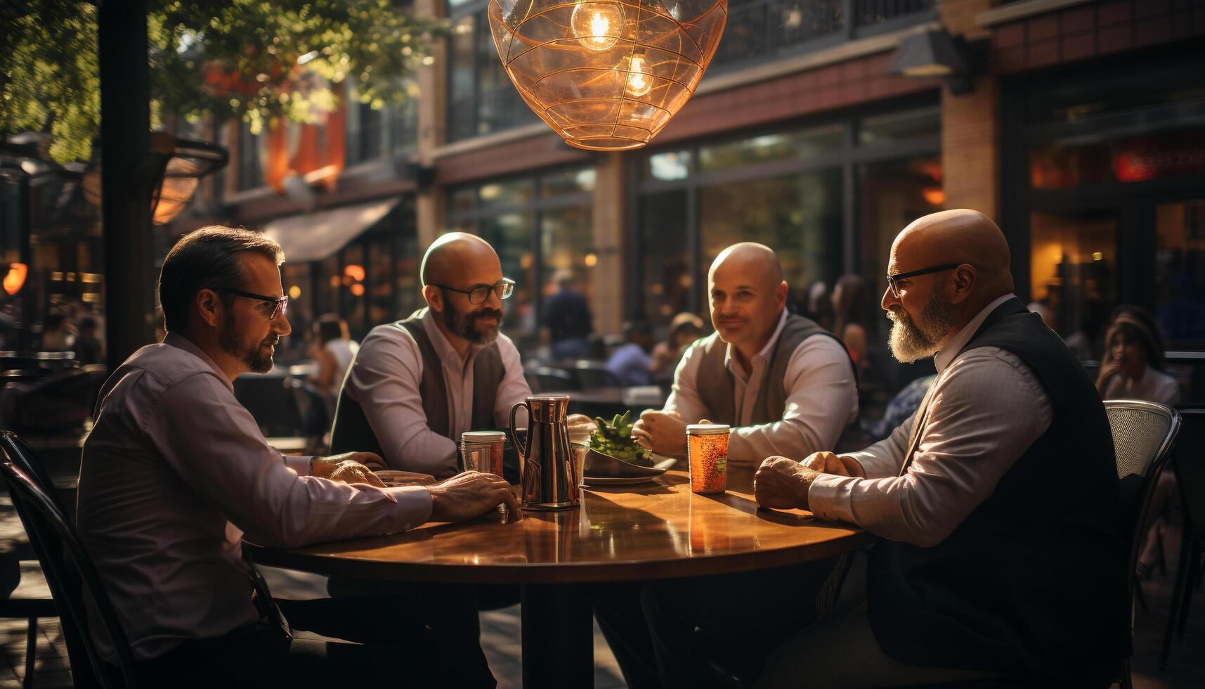 A diverse group of professionals enjoying drinks at a bar generated by AI photo