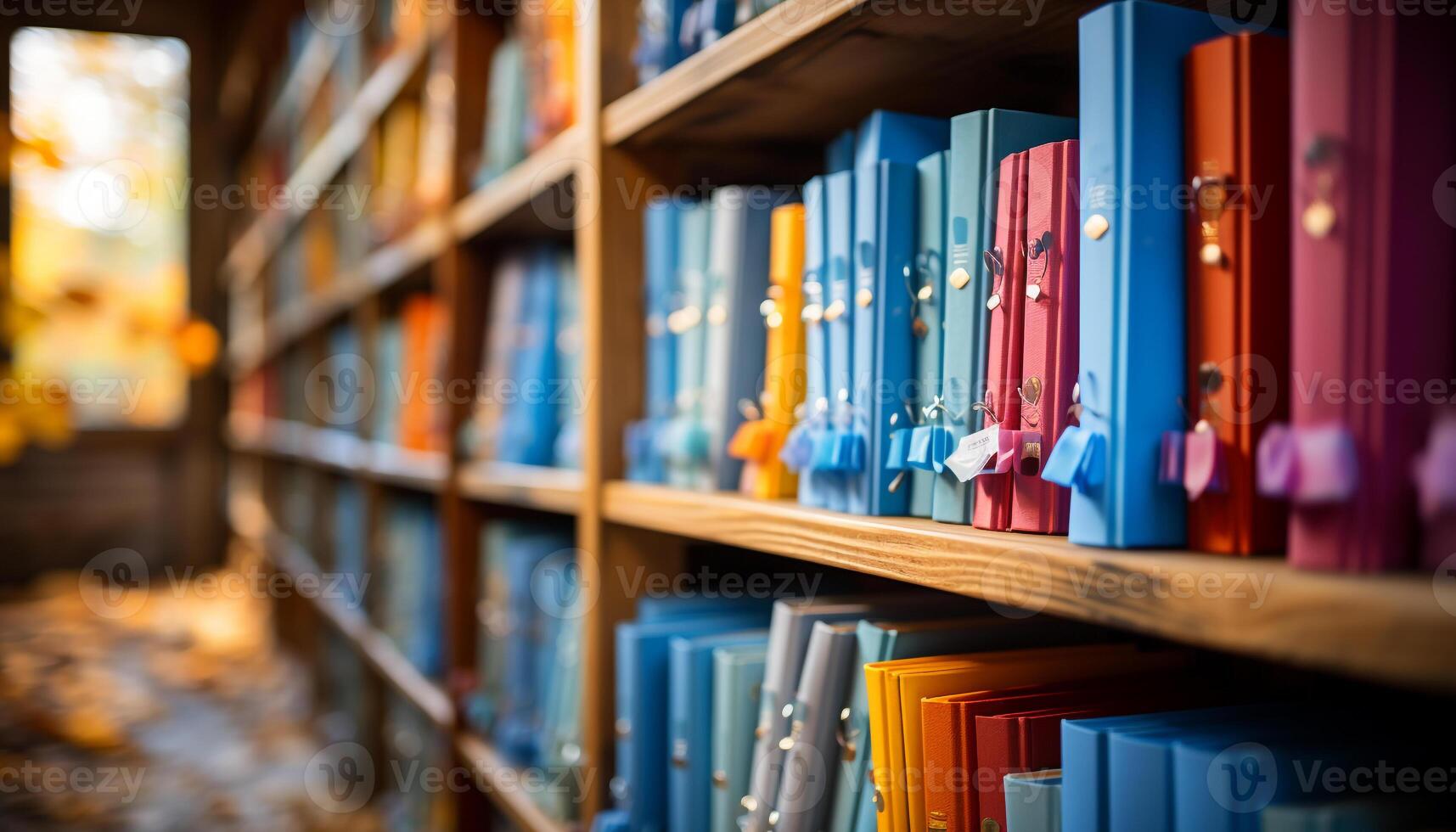 A large collection of books in a library shelf generated by AI photo