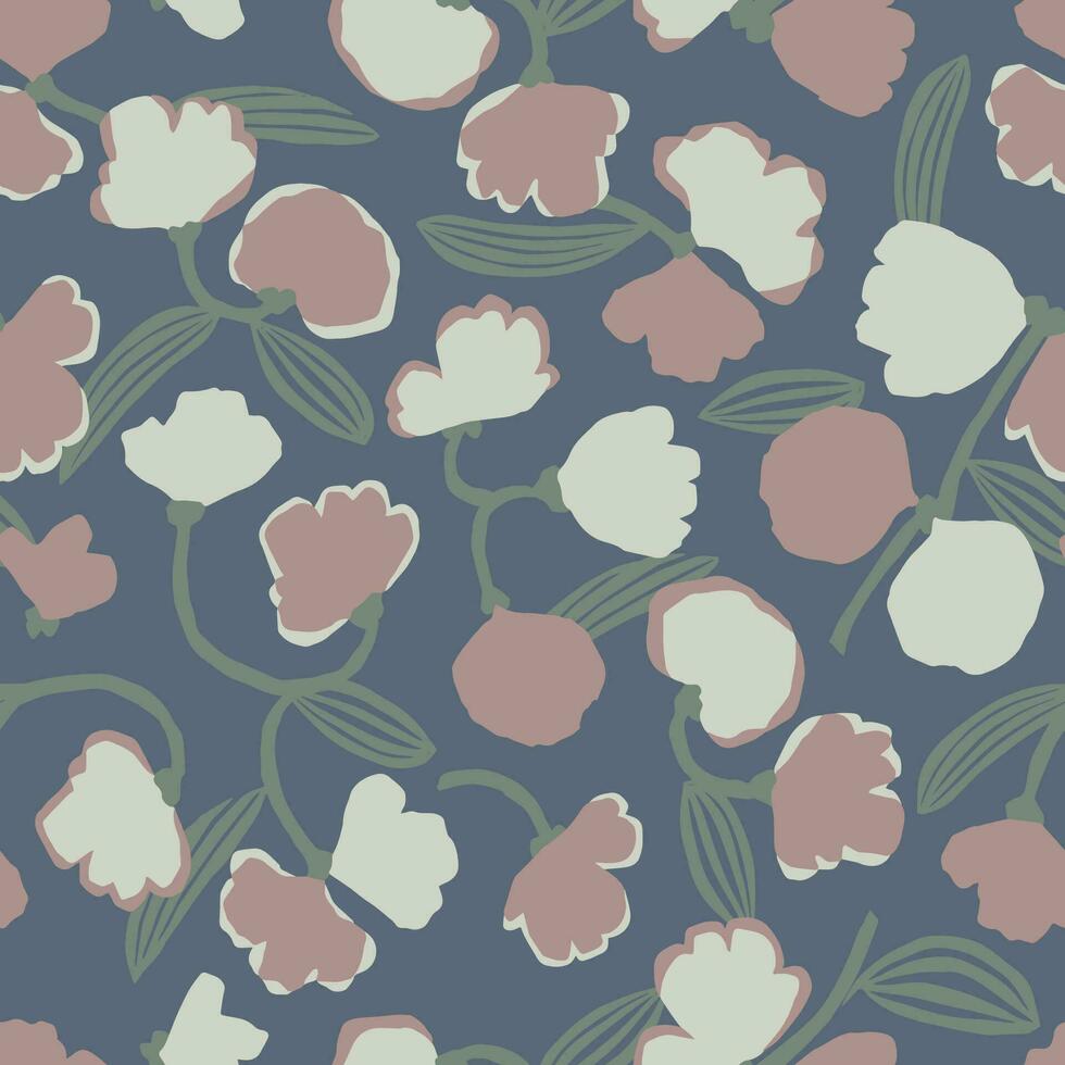 Vector rounded flower and leaf illustration seamless repeat pattern digital artwork