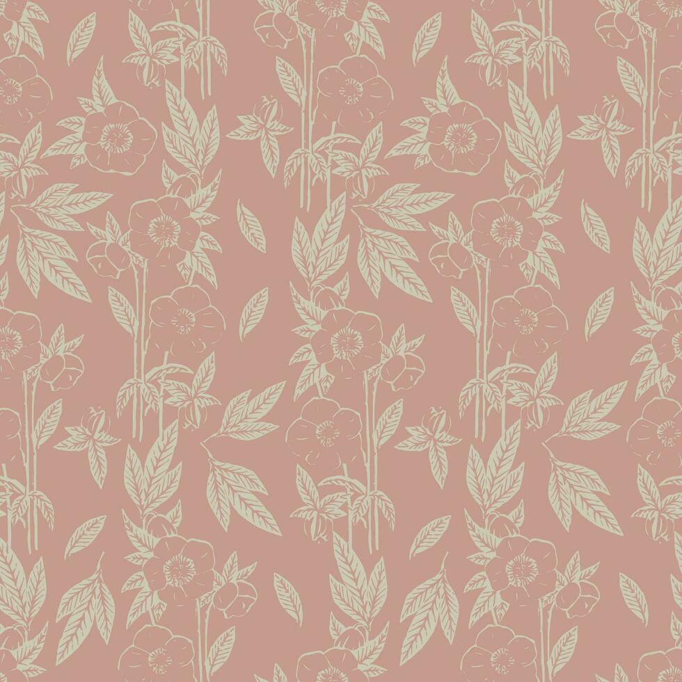 Vector flower botanical illustration seamless repeat pattern digital artwork