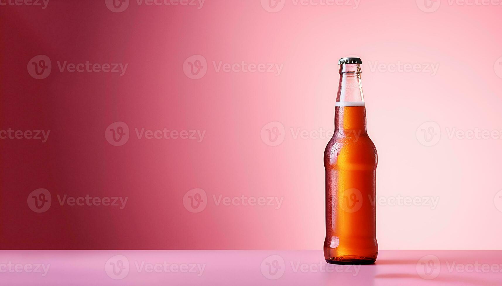 Long banner. Mockup, drink bottle, cider. soda without label on pink background. Generative AI content photo