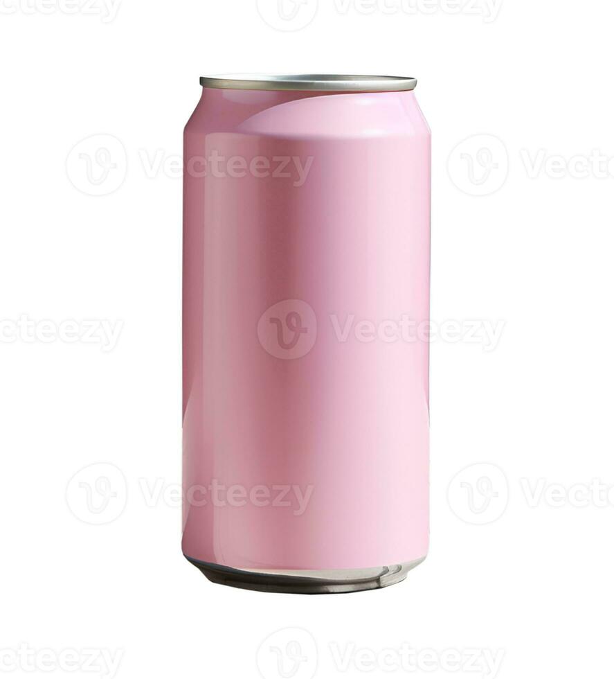 330ml aluminum pink soda can isolated on white background. Beer can with edging. Generative AI content photo