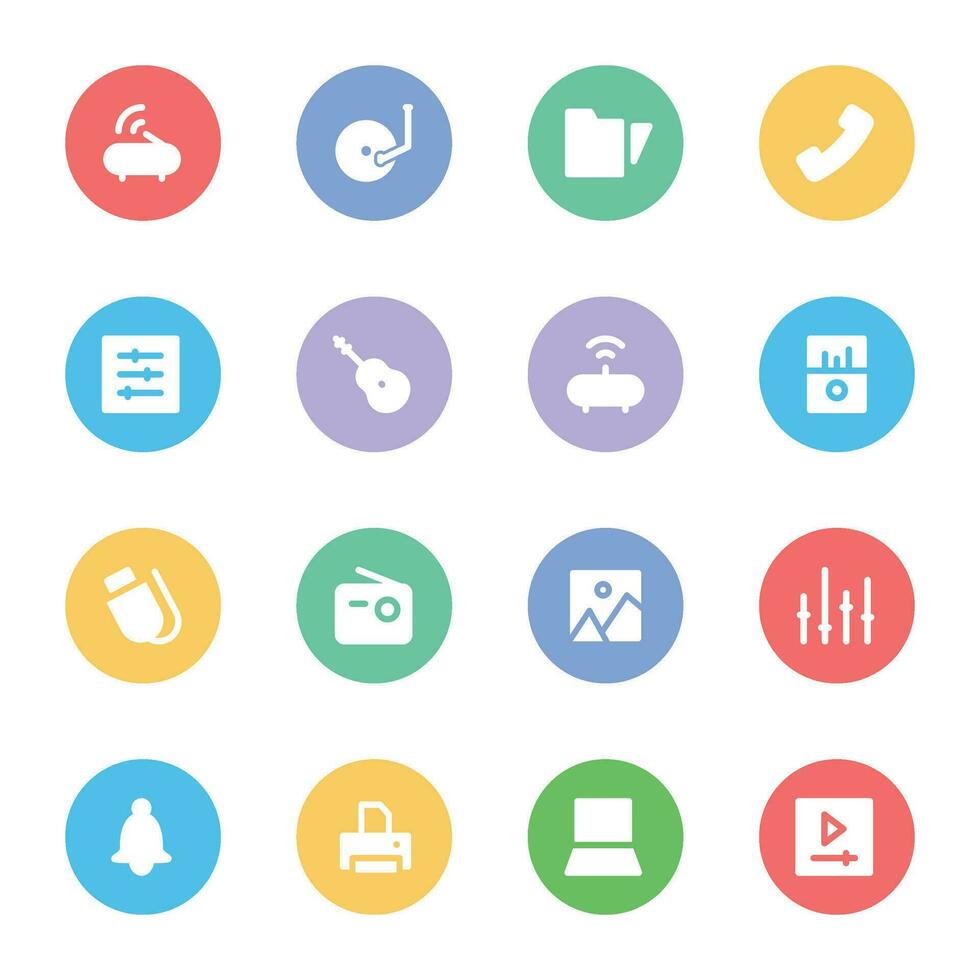 Pack of Multimedia Equipment Flat Circular Icons vector