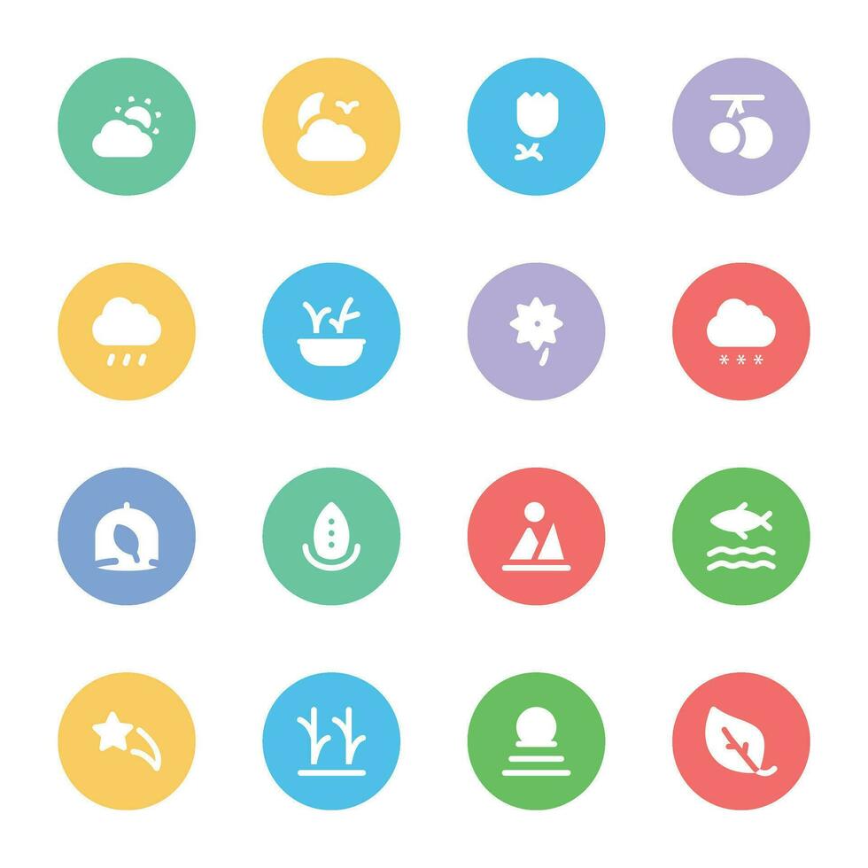 Pack of Weather Flat Round Icons vector