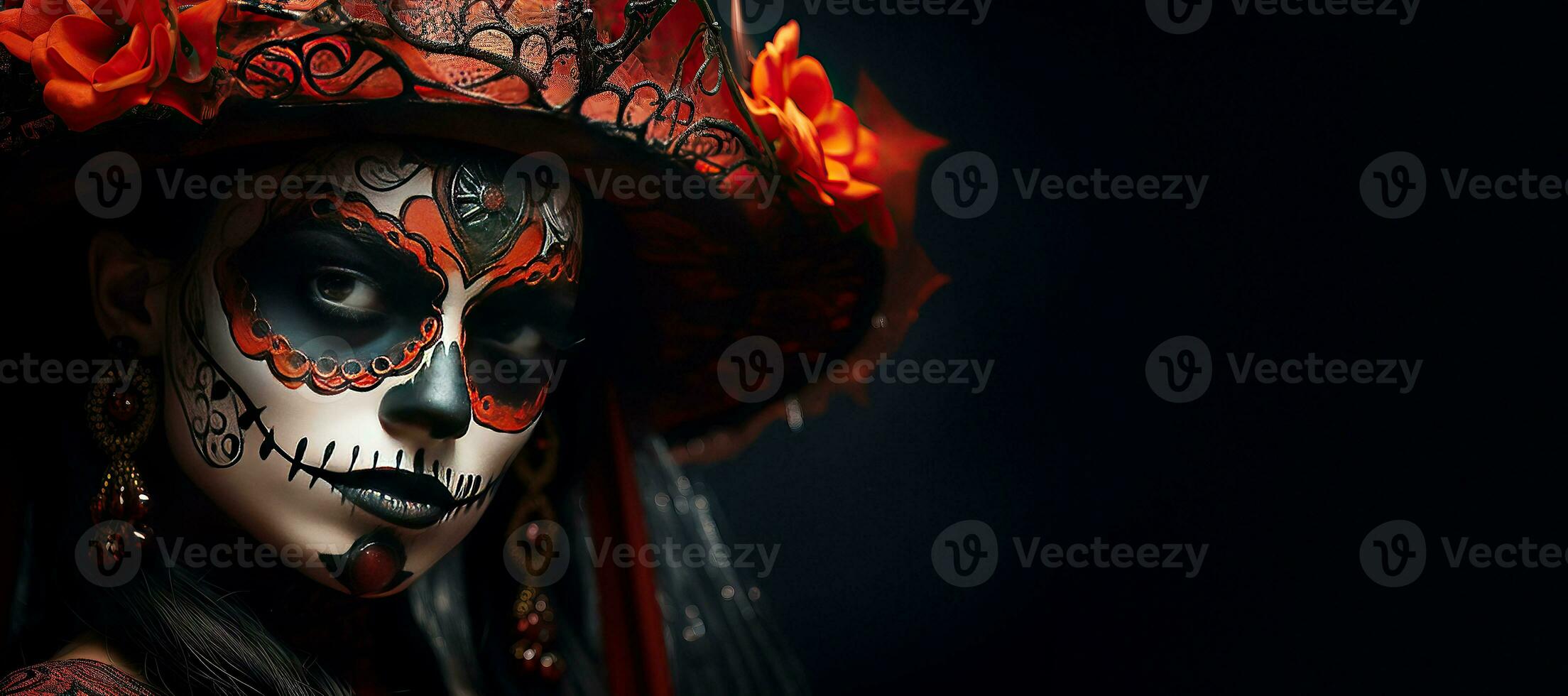 catrina skull portrait isolated on black background photo