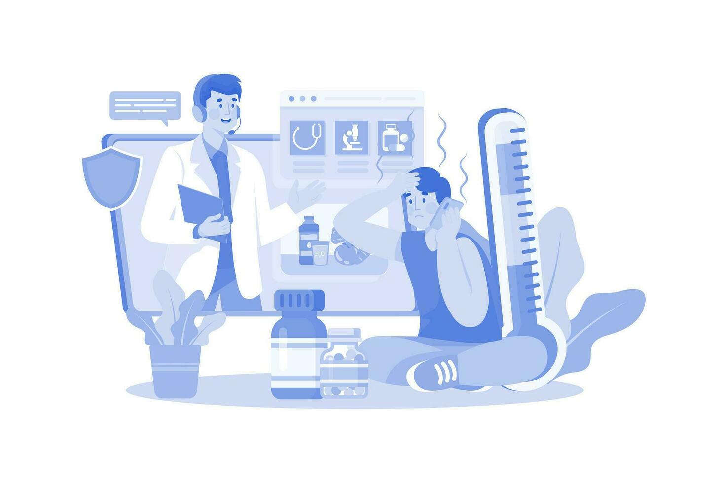 Man Getting Online Health Support vector