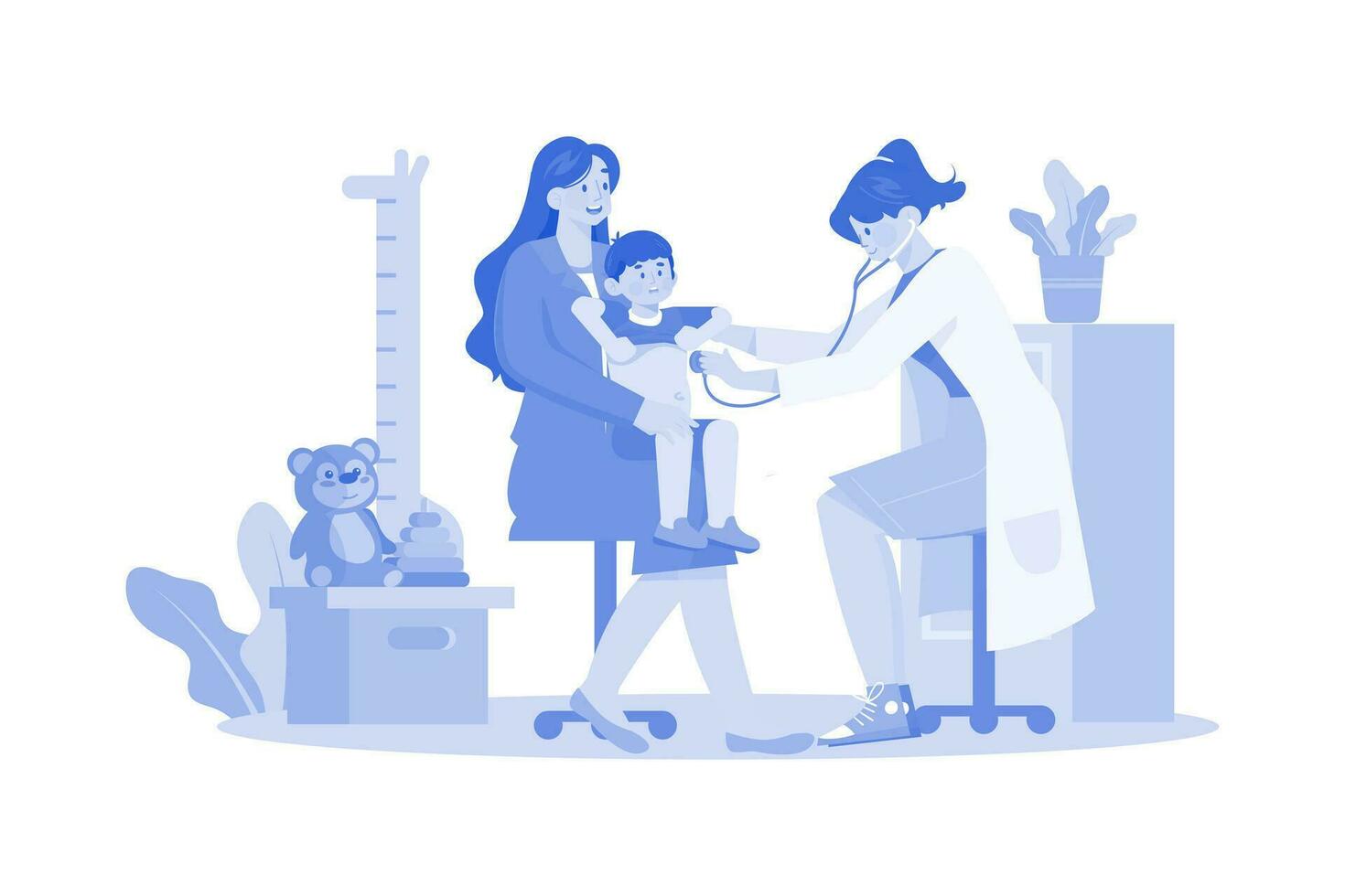 Female Doctor Doing A Check-Up Of A Little Boy vector