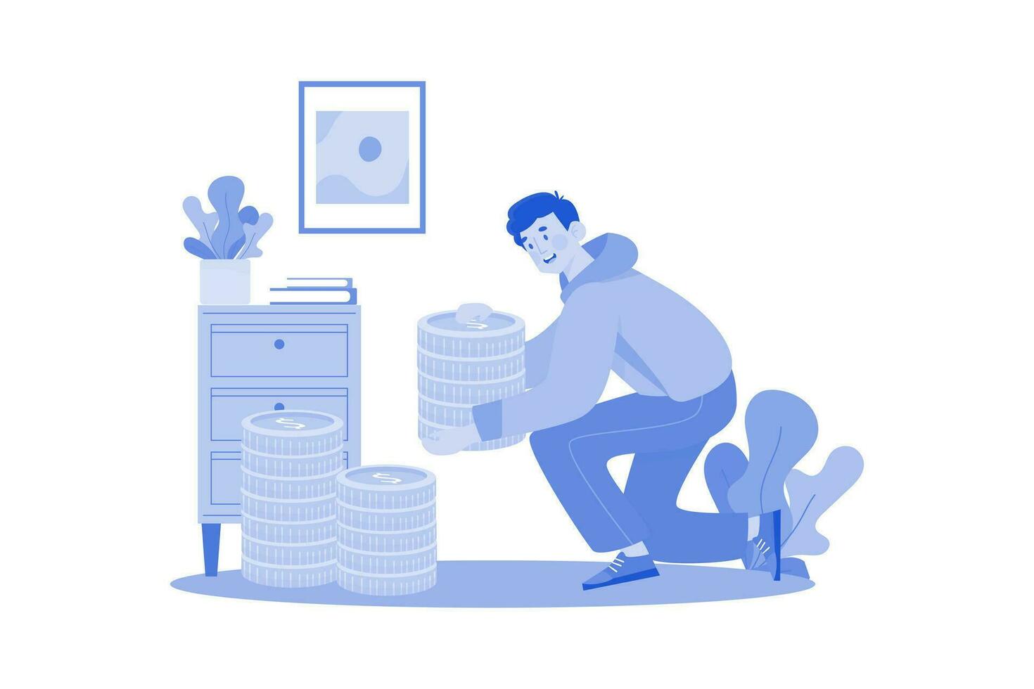 Man carries a stack of coins vector