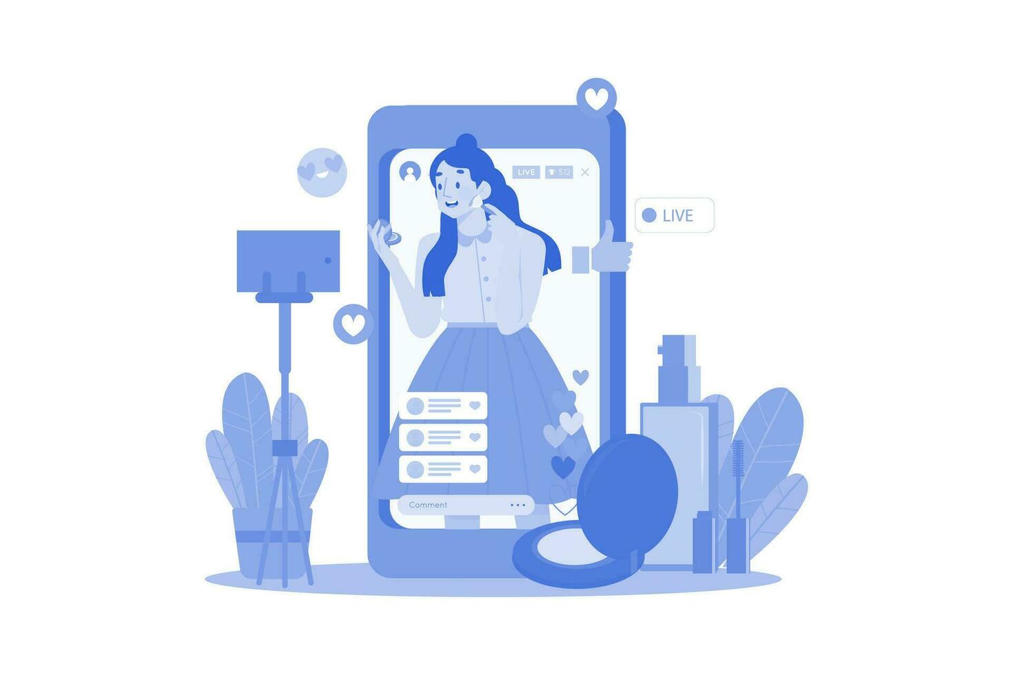 Female Vlogger Doing A Live Stream vector
