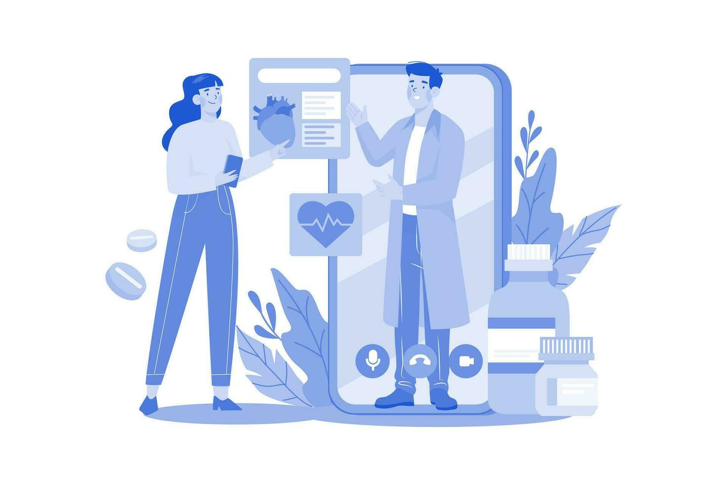 A woman accessing an online cardiologist for remote medical advice vector