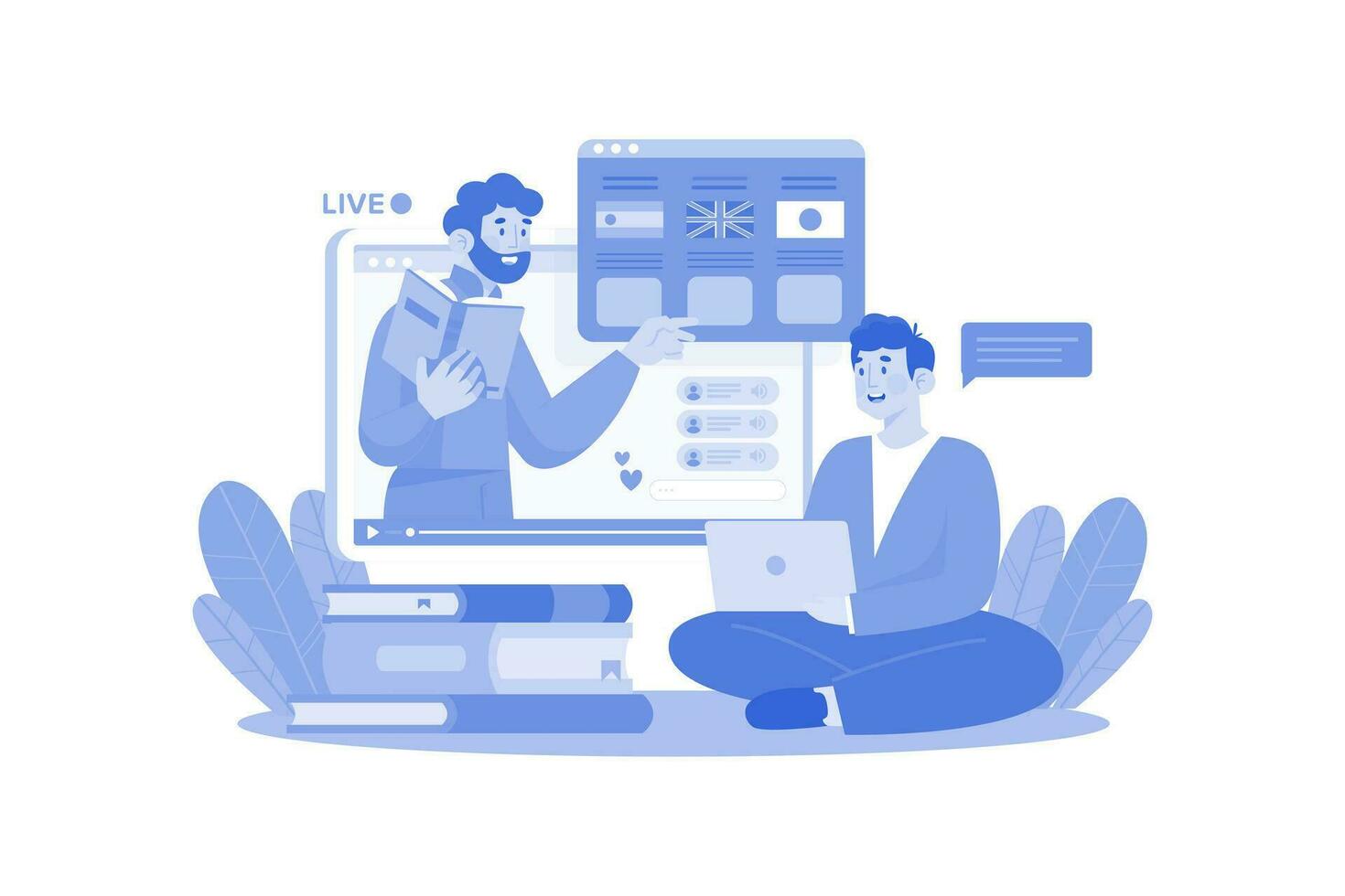 Man Learning Different Foreign Languages Online vector