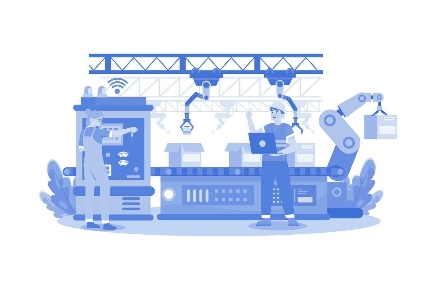 Robotic Production Line Illustration concept on white background vector