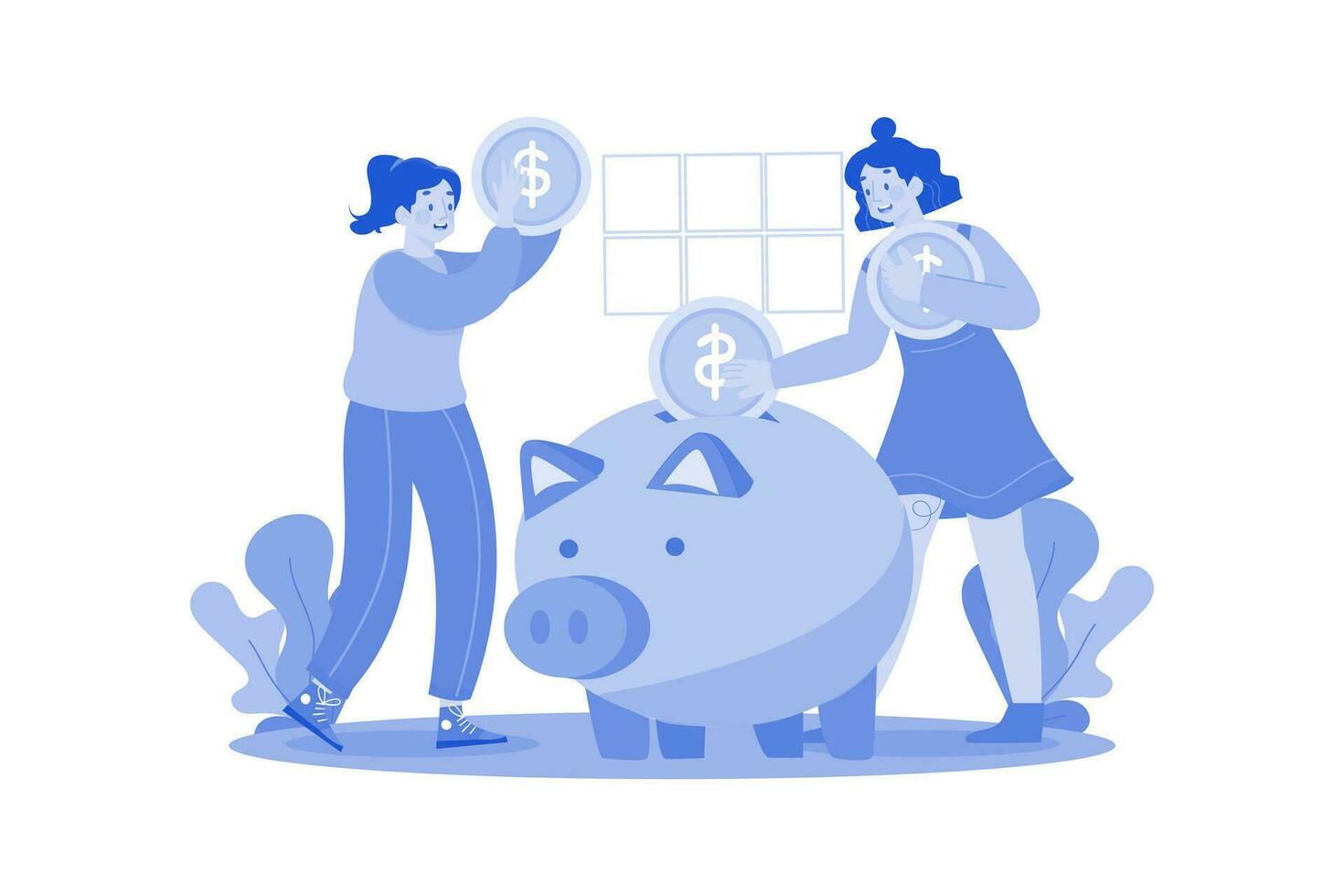 Woman puts money in a piggy bank vector