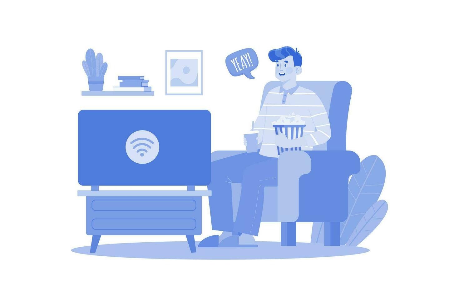 un hombre viendo una pelicula en internet vector