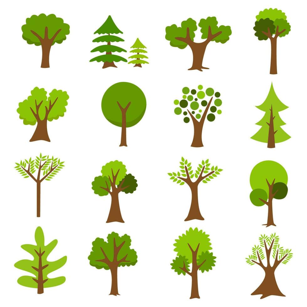 Collection of trees. tree set isolated on white background. vector illustration.