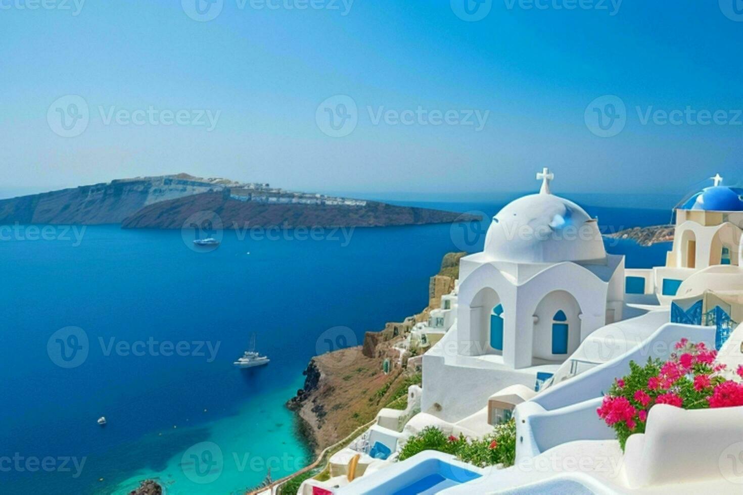 paisaje Mediterráneo santorini isla, Grecia . ai generativo Pro foto