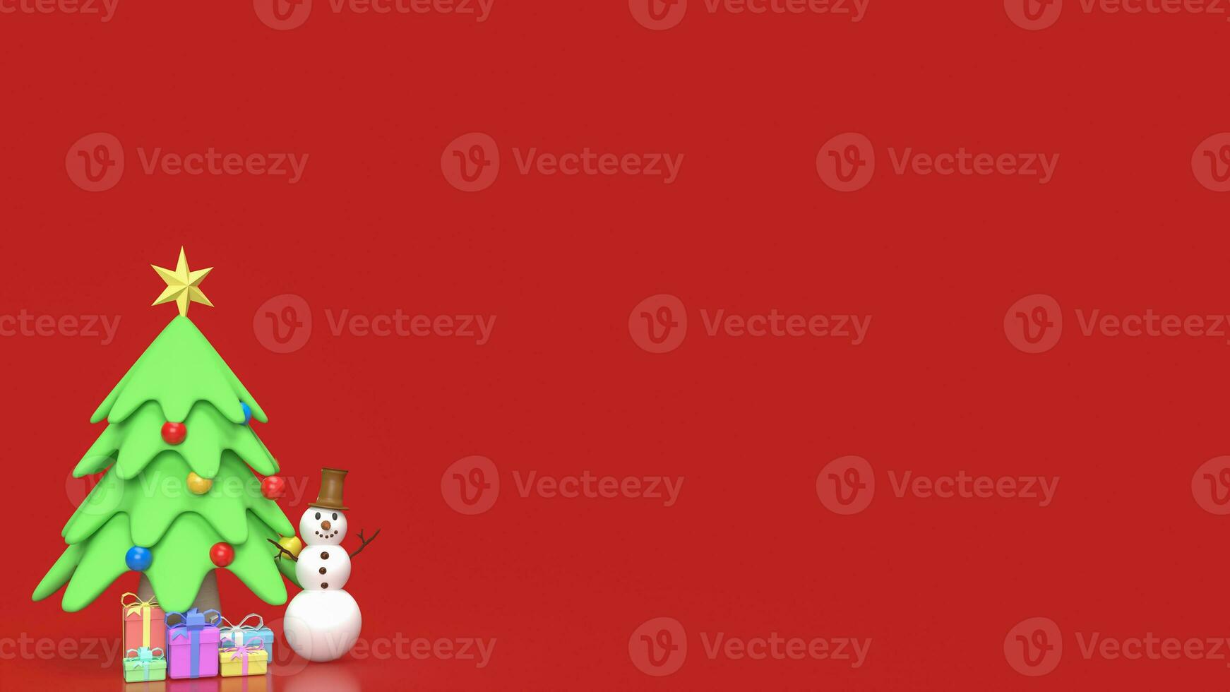 The Snowman and Christmas tree for holiday concept 3d rendering photo