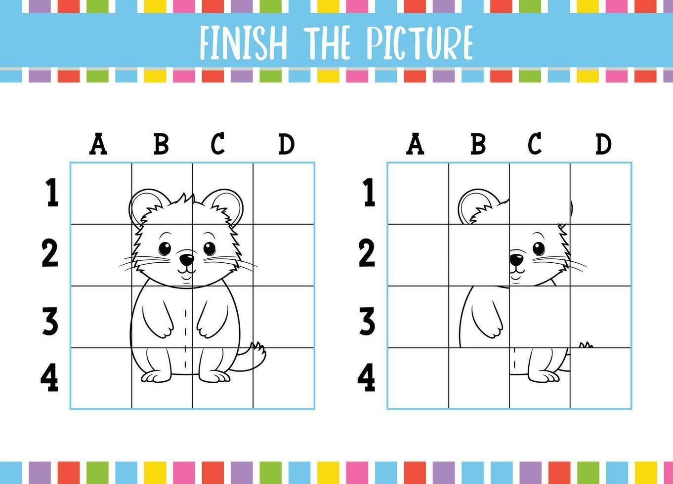 Finish the Coloring Book Pages Fun Handwriting Worksheet Game vector