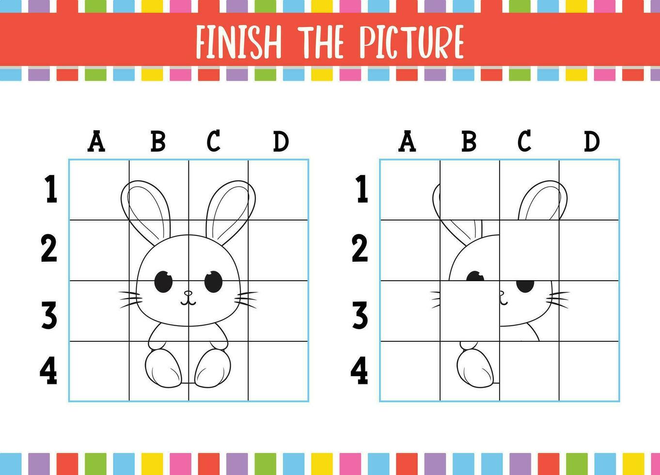 Kids Educational Coloring Book Pages Finish The Picture of cute cartoon Rabbit Fun vector