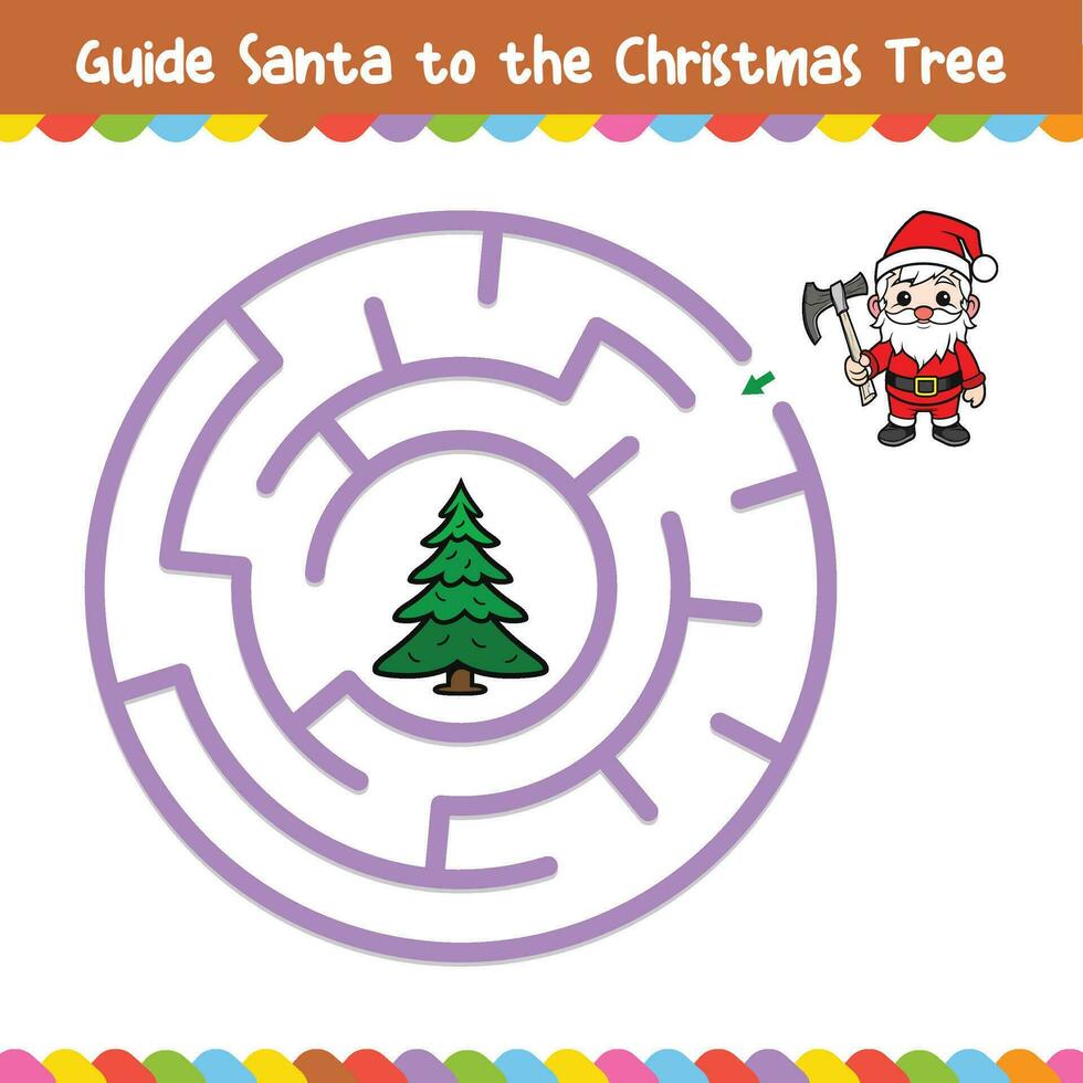 niños circular laberinto guía Papa Noel a el Navidad árbol vector