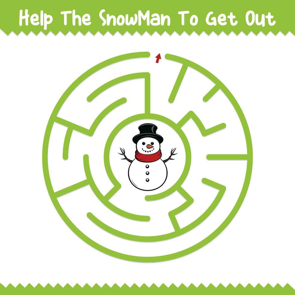 Kids Circular Maze Help The Snowman To get Out vector