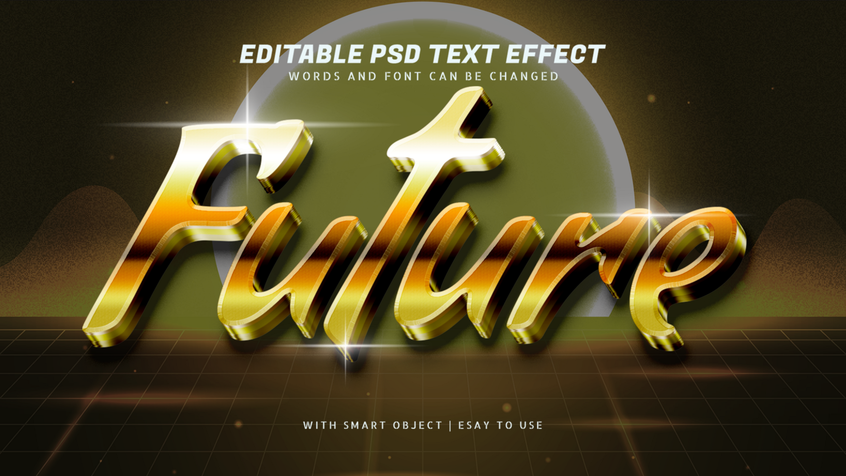Future 3d retro text effect editable psd