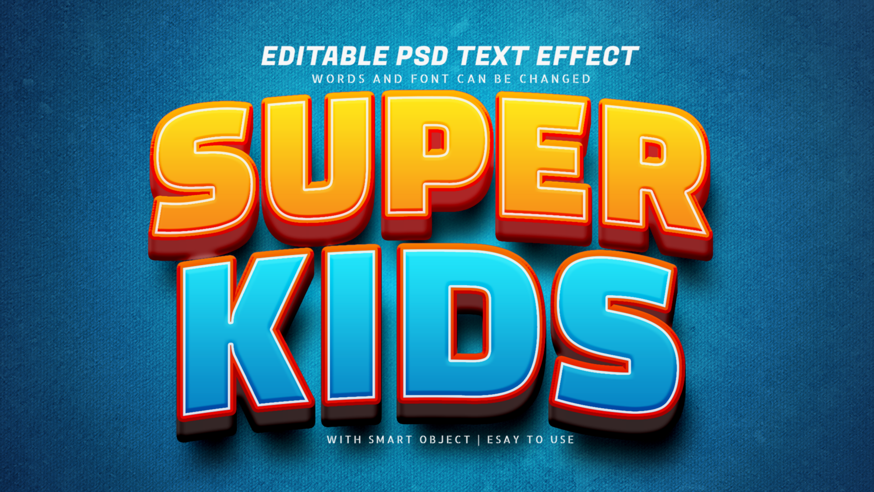 Super kids 3d style text effect editable psd