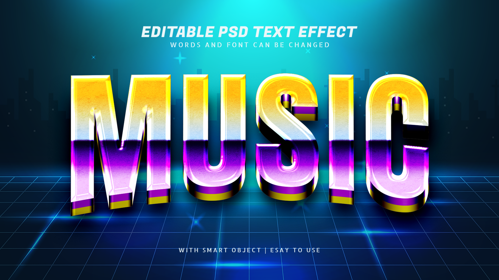 Music 3d retro text effect editable psd