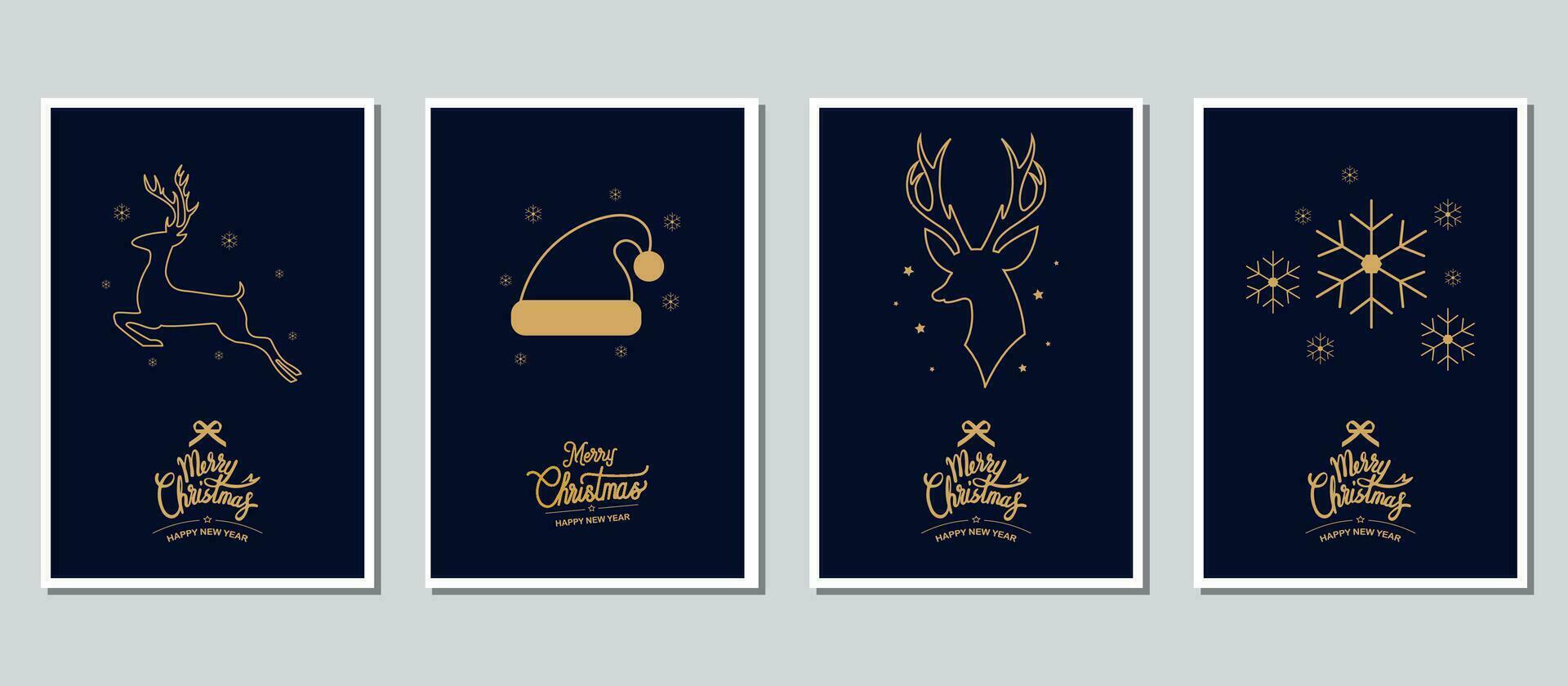 Merry Christmas modern card set elements greeting text vector