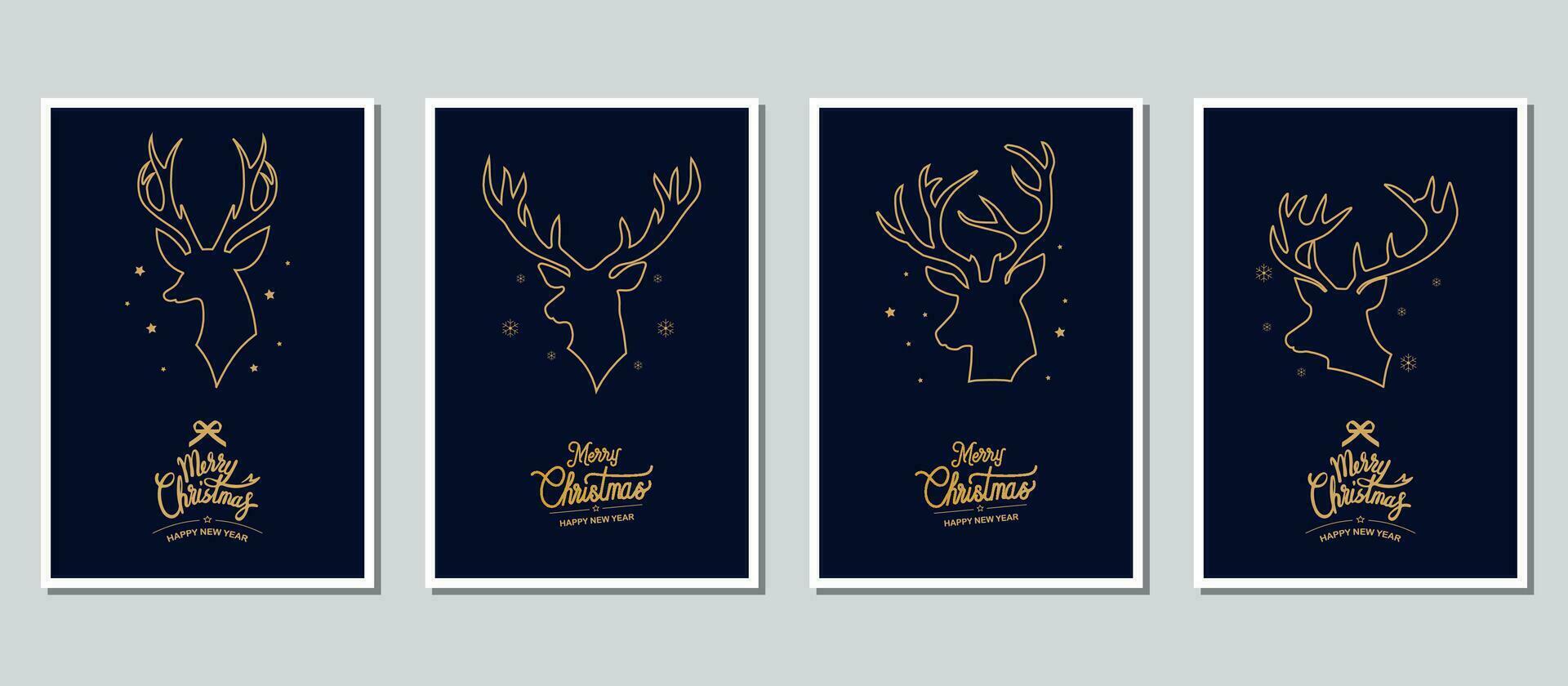 Merry Christmas modern card set elements greeting text vector