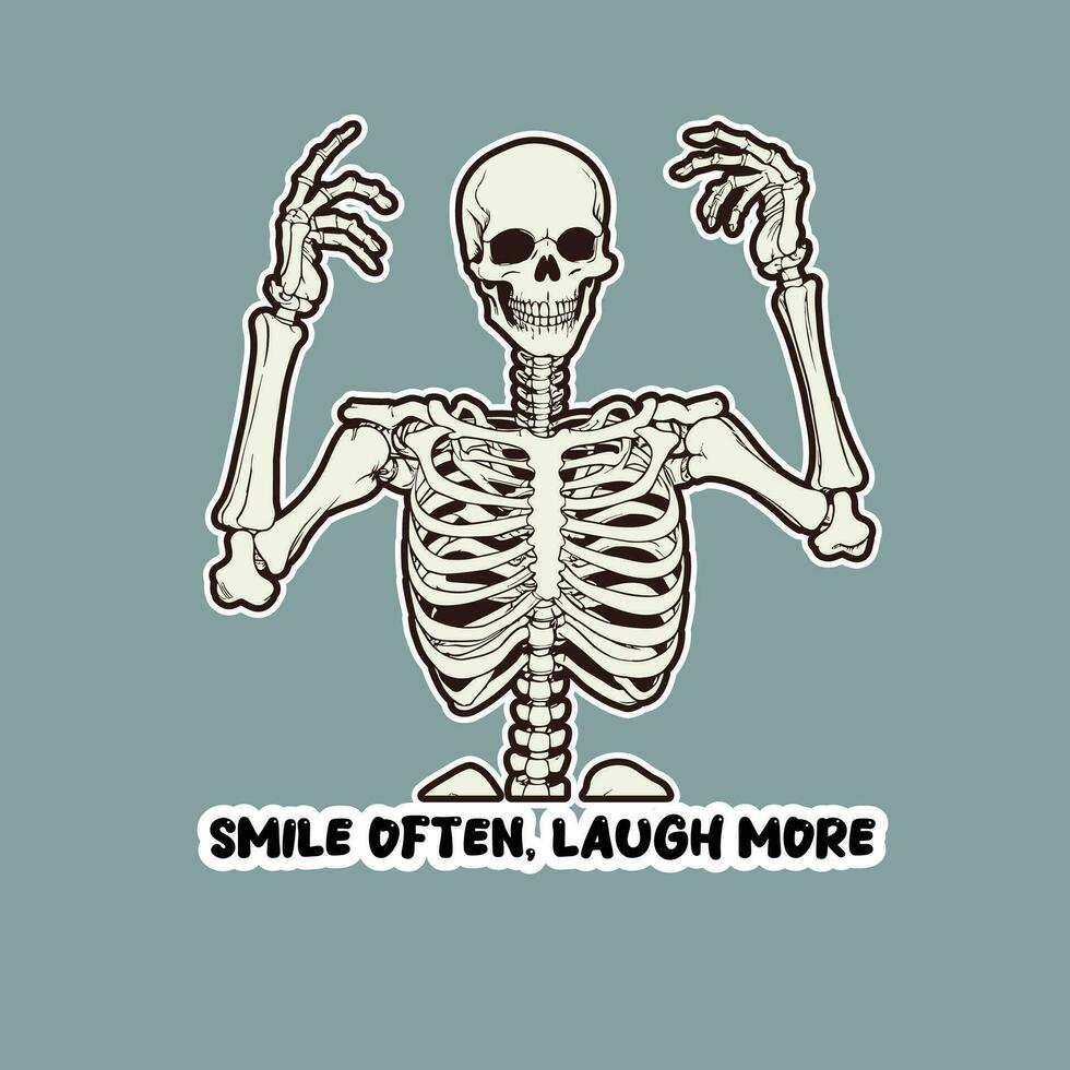 Sticker of Skeleton Laughing and Smiling on Blue Background vector