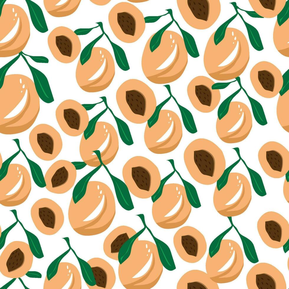 Seamless peach pattern on white background. Vector  illustration