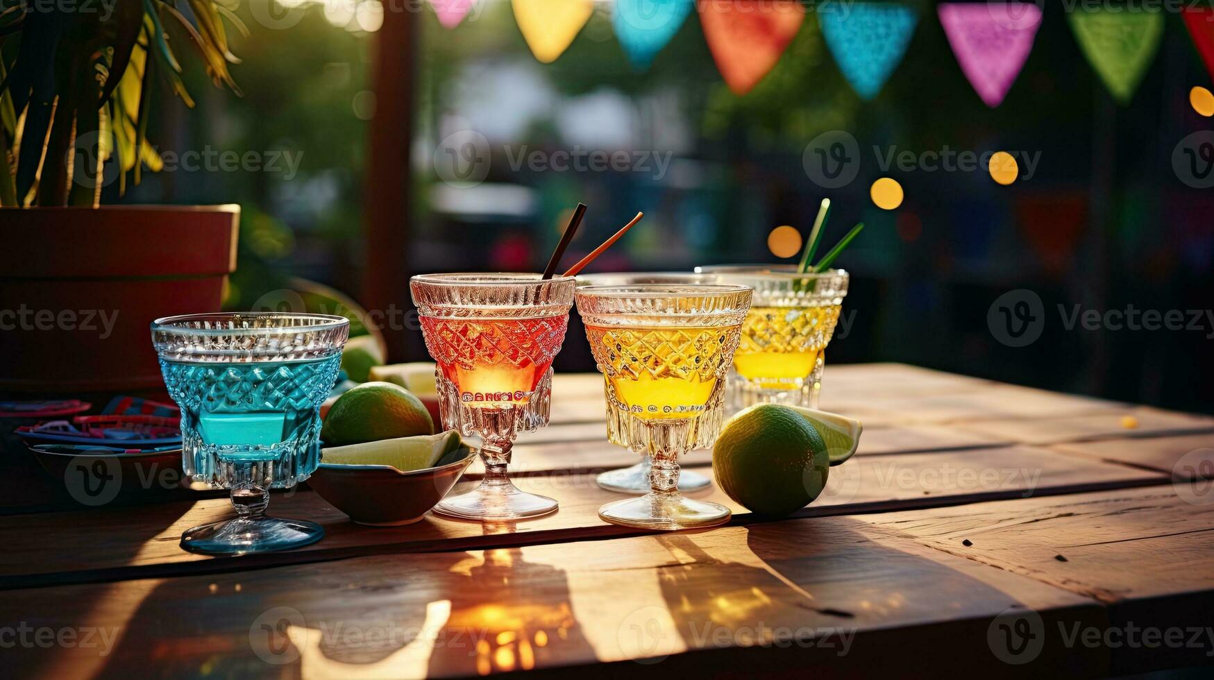 fresh cocktail on the table with bunting AI Generative photo