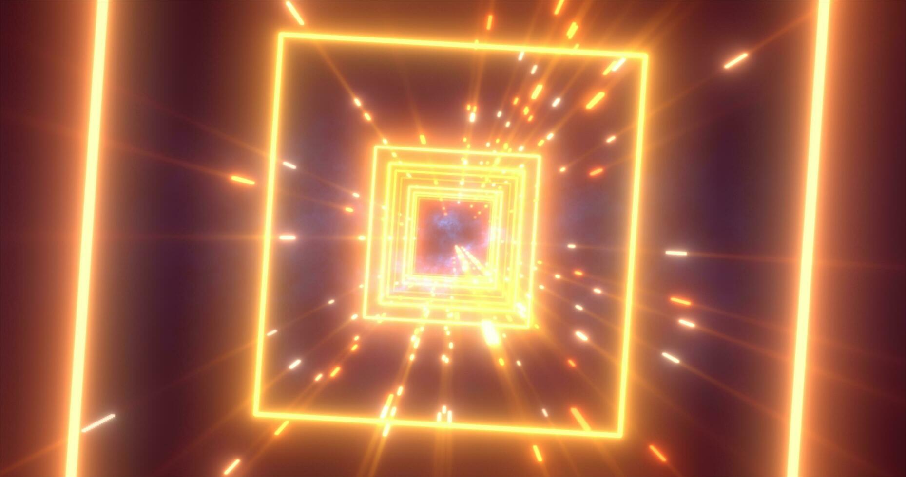 Abstract orange energy futuristic hi-tech square tunnel of flying lines neon magic glowing background photo
