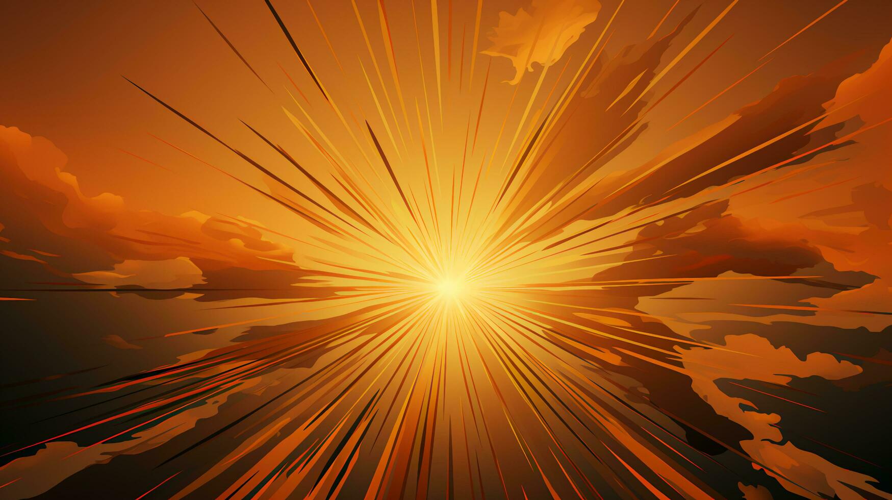 Abstract orange retro sun rays on sky background photo