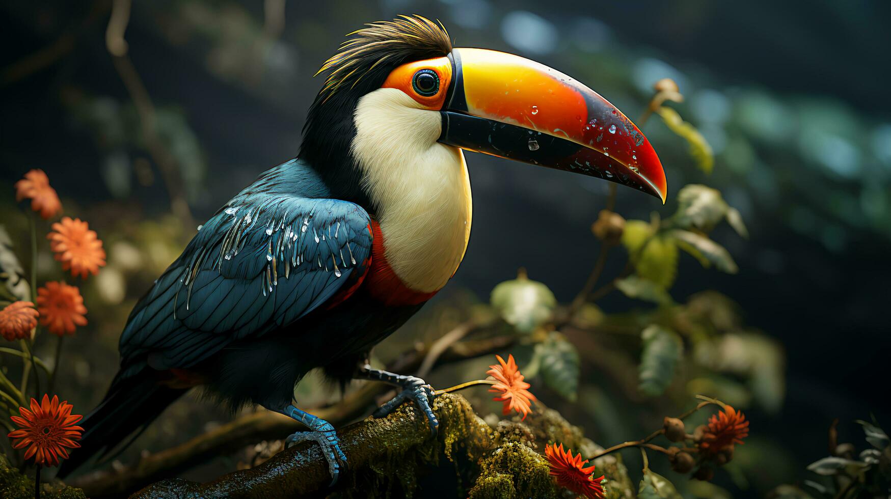 Beautiful parrot with a large beak in a tropical jungle bird photo