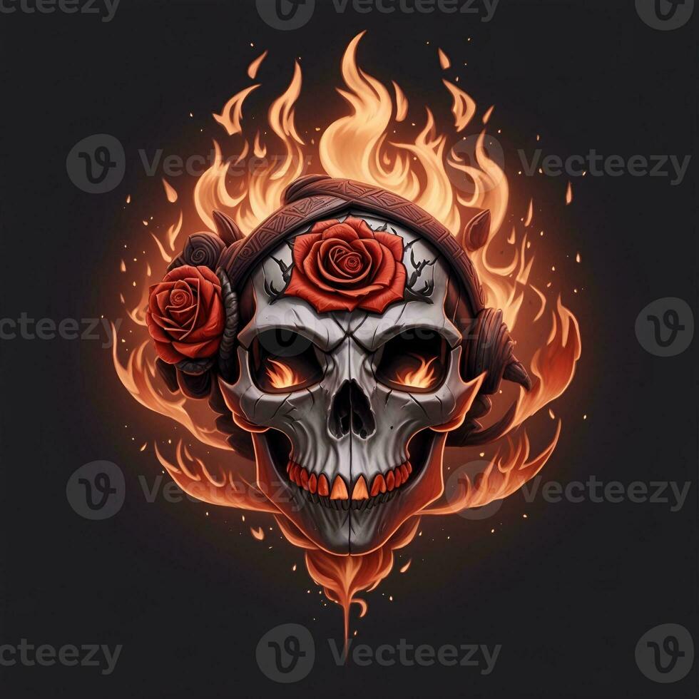fire mascot skull head and rose, esport game logo, banner, logo. AI generated photo