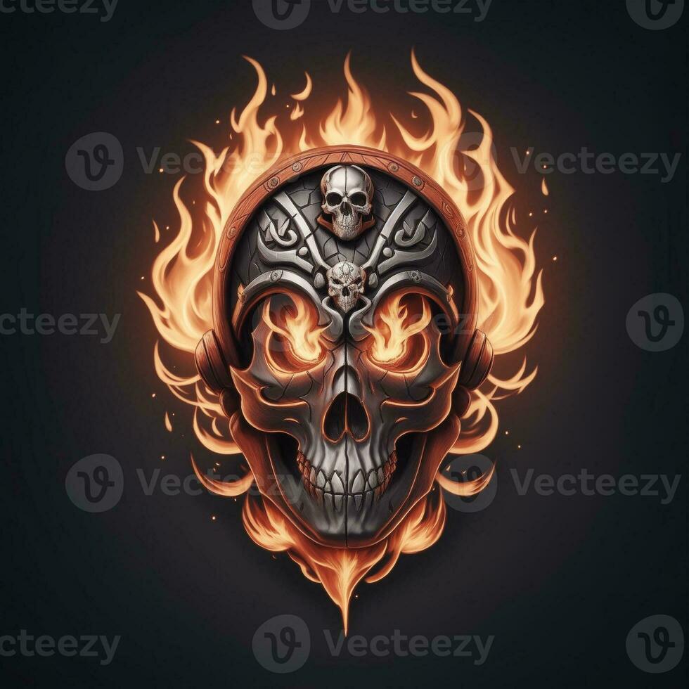 head skull fire mascot and esport gaming logo, AI generated photo