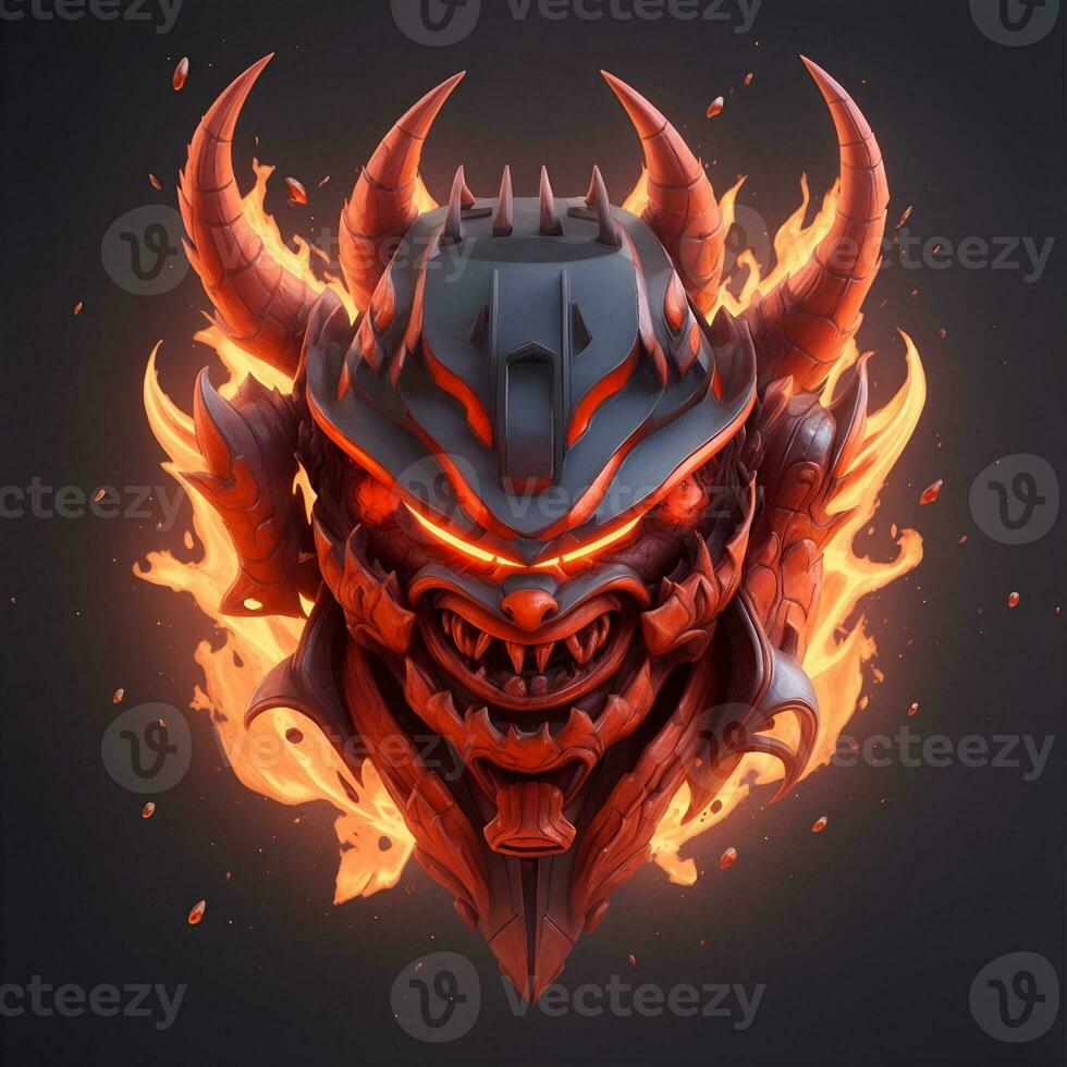 fuego diablo cabeza mascota, para camisetas, pancartas y esports juego logotipos, ai generado foto